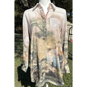 Soft Surroundings Top Blouse Art Nouveau Button Down Long Sleeve Shirt Sz S